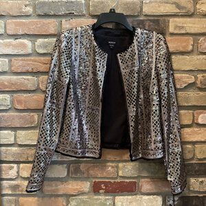 worth black Gold sequin patchwork cropped Evening jacket nwt 8